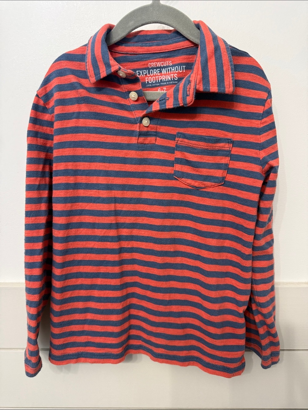 Crewcuts Red and Navy Striped Long-Sleeve Polo Shirt